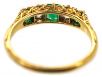 Victorian 18ct Gold, Emerald & Diamond Five Stone Carved Half Hoop Ring