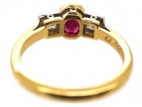 18ct Gold, Diamond & Ruby Three Stone Ring