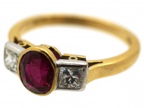 18ct Gold, Diamond & Ruby Three Stone Ring