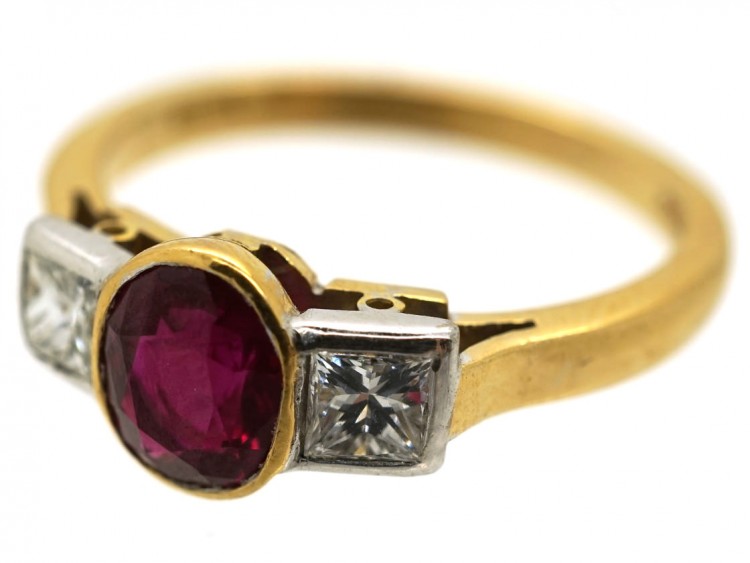 18ct Gold, Diamond & Ruby Three Stone Ring