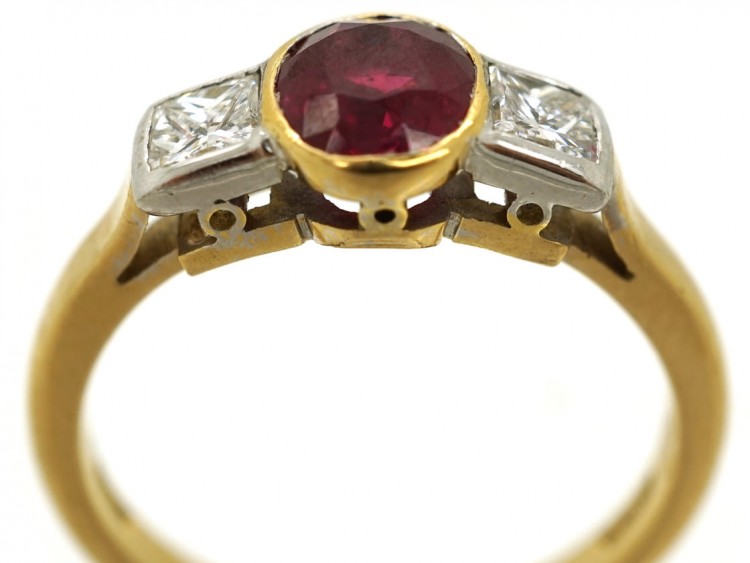 18ct Gold, Diamond & Ruby Three Stone Ring