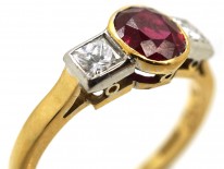 18ct Gold, Diamond & Ruby Three Stone Ring