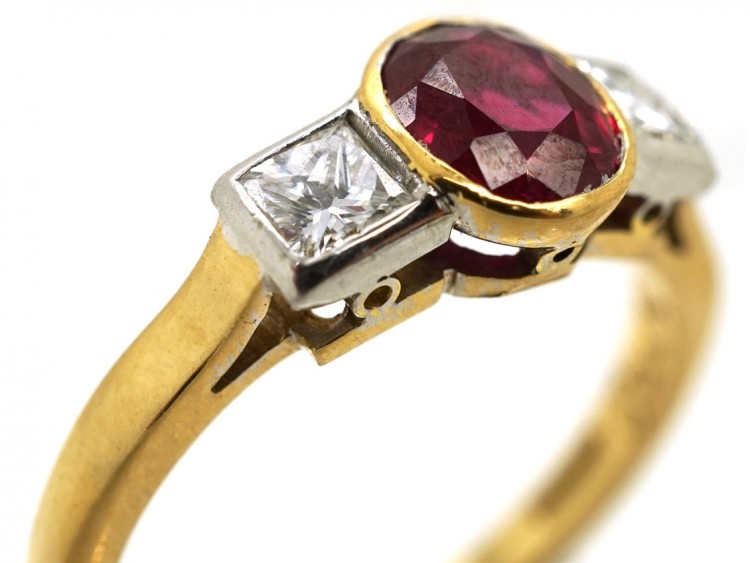18ct Gold, Diamond & Ruby Three Stone Ring