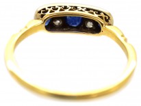 Art Deco 18ct Gold, Platinum & Three Stone Sapphire & Diamond Ring