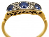 Art Deco 18ct Gold, Platinum & Three Stone Sapphire & Diamond Ring