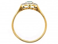 Art Deco 18ct Gold, Platinum & Emerald & Diamond Rectangular Ring
