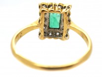Art Deco 18ct Gold, Platinum & Emerald & Diamond Rectangular Ring