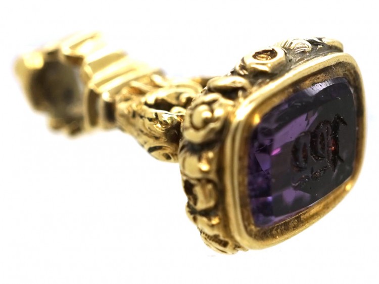Georgian Tiny 15ct Gold Seal with Amethyst Base with Monogram