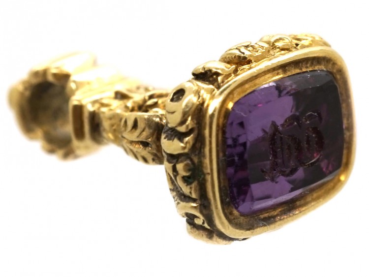 Georgian Tiny 15ct Gold Seal with Amethyst Base with Monogram