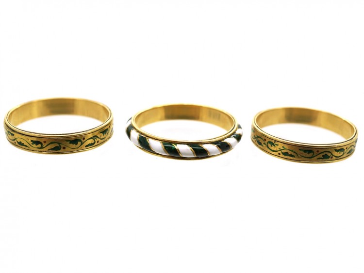 Victorian Triple Set of 18ct Gold & Enamel Rings