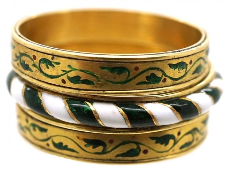 Victorian Triple Set of 18ct Gold & Enamel Rings