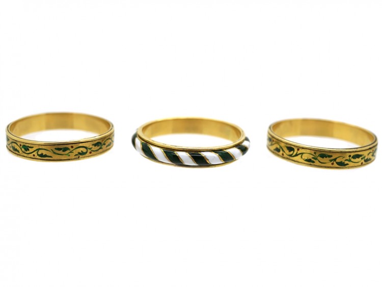 Victorian Triple Set of 18ct Gold & Enamel Rings