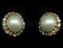 Edwardian Large 18ct Gold Pearl & Diamond Cluster Earrings