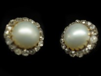 Edwardian Large 18ct Gold Pearl & Diamond Cluster Earrings