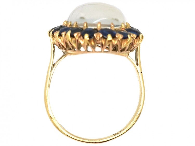 18ct Gold Large Moonstone & Sapphire Ring