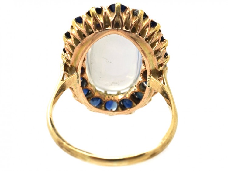 18ct Gold Large Moonstone & Sapphire Ring