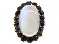 18ct Gold Large Moonstone & Sapphire Ring