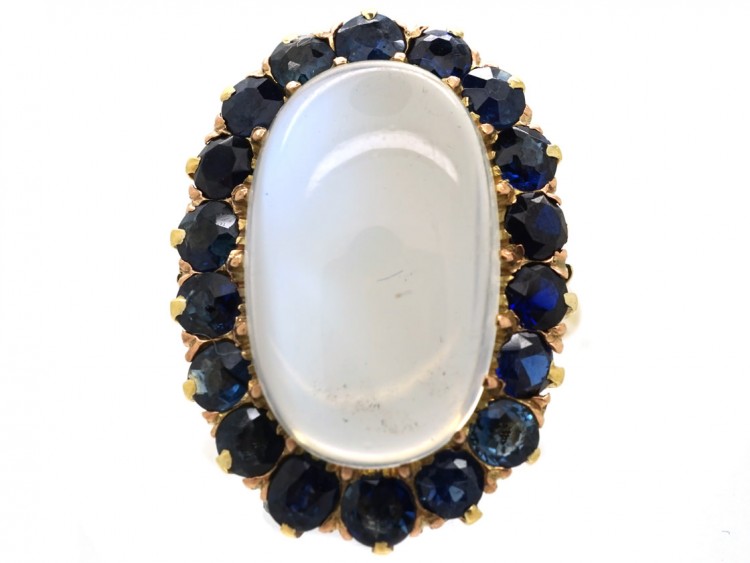 18ct Gold Large Moonstone & Sapphire Ring