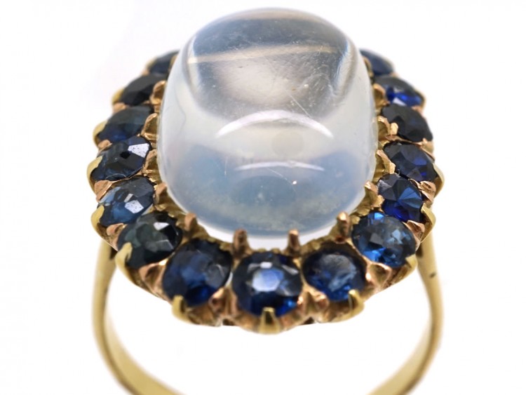 18ct Gold Large Moonstone & Sapphire Ring