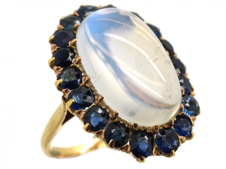 18ct Gold Large Moonstone & Sapphire Ring