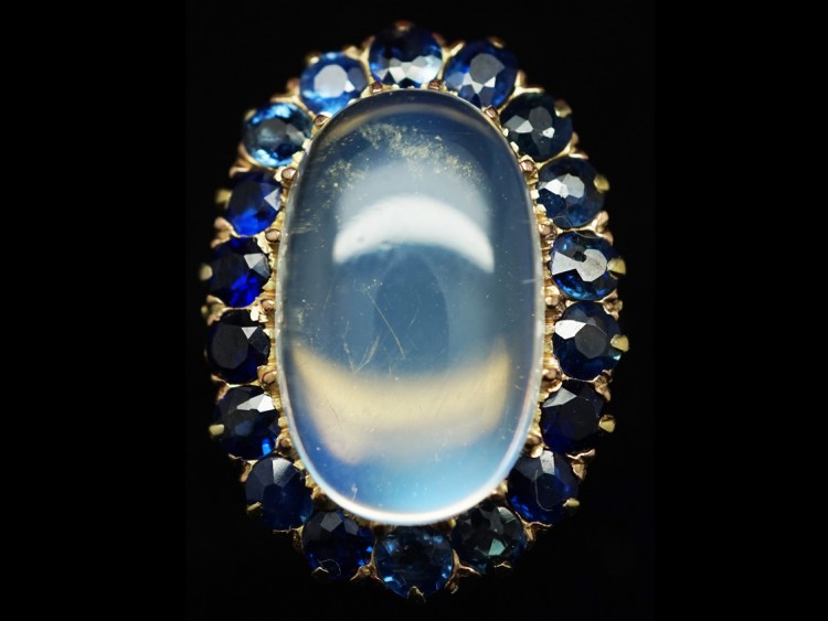 18ct Gold Large Moonstone & Sapphire Ring