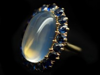 18ct Gold Large Moonstone & Sapphire Ring