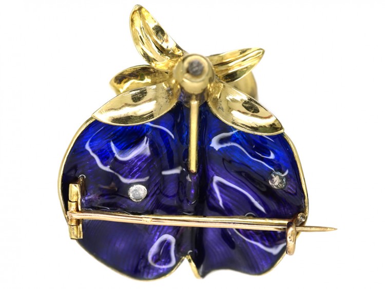 French 19th Century 18ct Gold & Enamel Sweet Pea Brooch in Original Case