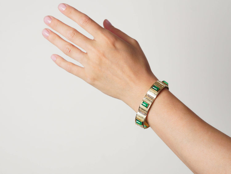 Art Deco 14ct Gold, Green Chrysoprase Bracelet