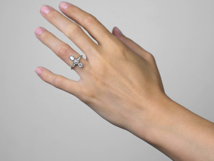 Edwardian 14ct Gold & Platinum, Diamond & Natural Pearl Ring