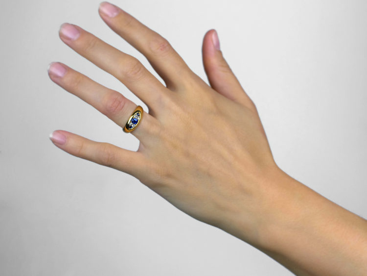 Edwardian 18ct Gold, Sapphire & Diamond Boat Shaped Ring