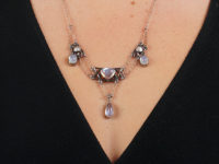 Silver & Gold , Moonstone & Blister Pearl Arts & Crafts Necklace