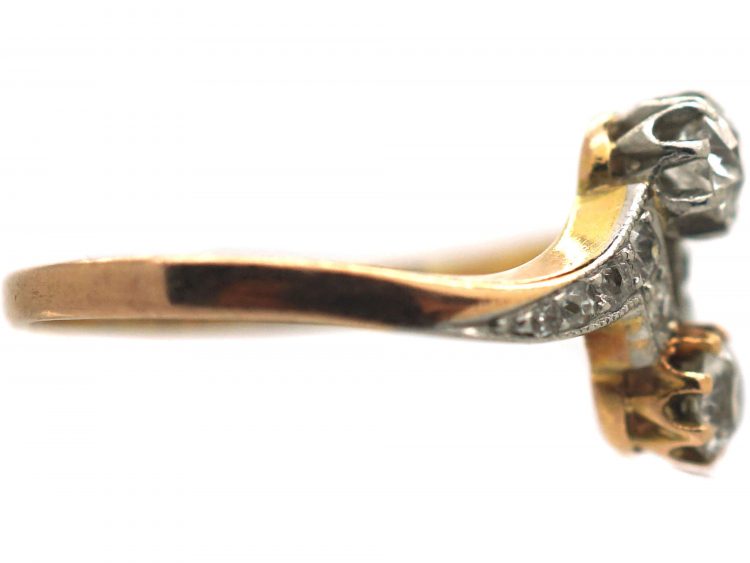 Edwardian 18ct Gold & Platinum, Two Stone Diamond Zig Zag Crossover Ring