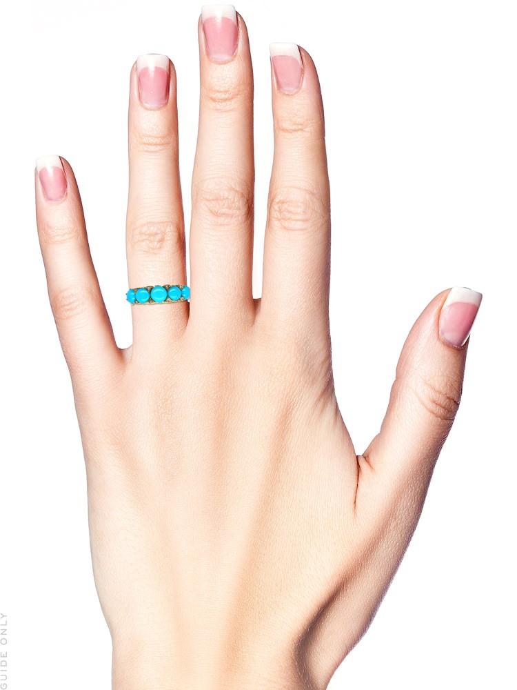 Victorian 18ct Gold, Turquoise & Rose Diamond Carved Half Hoop Ring