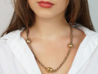 Victorian 15ct Gold Chain With Three Etruscan Design Beads