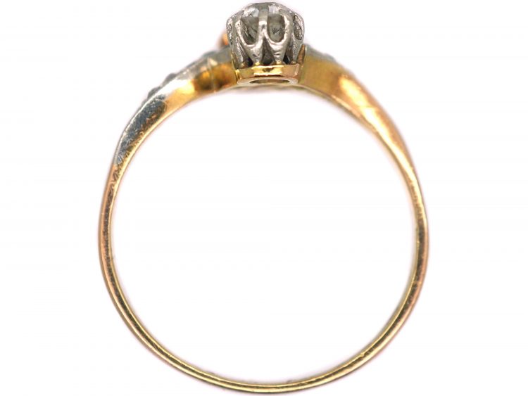 Edwardian 18ct Gold & Platinum, Two Stone Diamond Zig Zag Crossover Ring