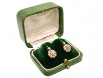 French 18ct Gold & Diamond Cluster Earrings in Original Case