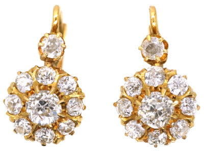 French 18ct Gold & Diamond Cluster Earrings in Original Case