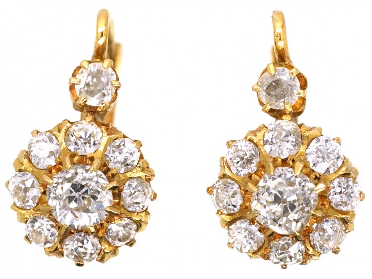 French 18ct Gold & Diamond Cluster Earrings in Original Case