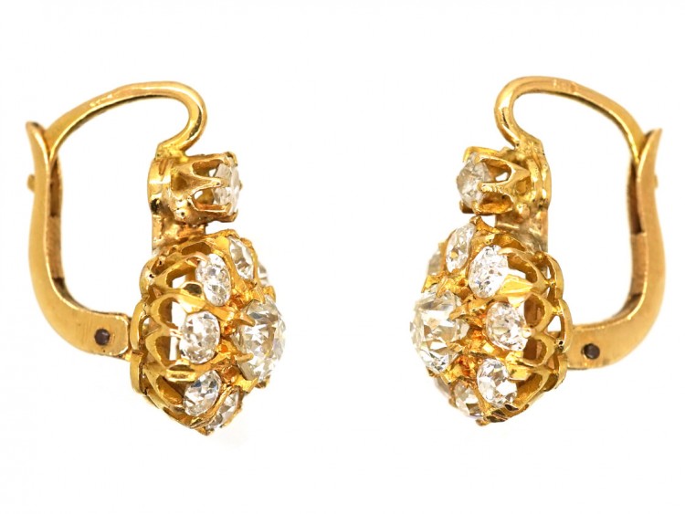 French 18ct Gold & Diamond Cluster Earrings in Original Case