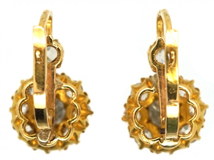 French 18ct Gold & Diamond Cluster Earrings in Original Case