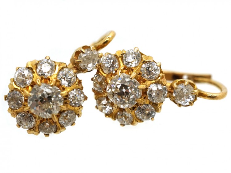 French 18ct Gold & Diamond Cluster Earrings in Original Case