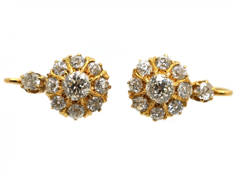 French 18ct Gold & Diamond Cluster Earrings in Original Case