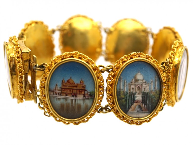 Victorian 18ct Gold Bracelet with Miniatures depicting Indian Monuments