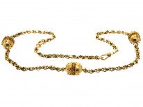 Victorian 15ct Gold Chain With Three Etruscan Design Beads
