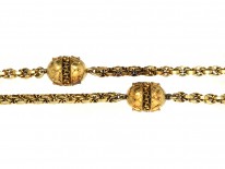 Victorian 15ct Gold Chain With Three Etruscan Design Beads