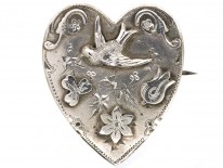 Edwardian Heart Shaped Brooch with Swallow Motif