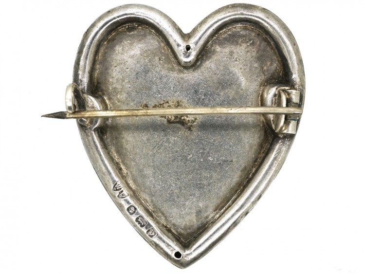 Edwardian Heart Shaped Brooch with Swallow Motif