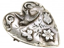 Edwardian Heart Shaped Brooch with Swallow Motif