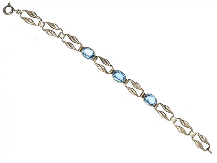 Art Deco Silver & Blue Paste Bracelet