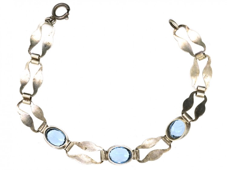 Art Deco Silver & Blue Paste Bracelet